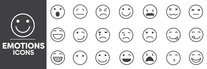 Emotions Icons Set, Containaing All Emotions Icons Outlines, Vector Illustration Collection Editable eps10