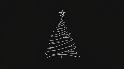 A simple Christmas tree line drawing with a star at the top against a black background, perfect for elegant holiday cards.