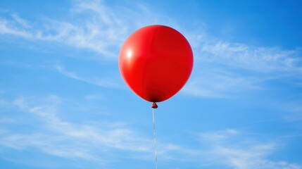 A single red balloon held aloft against a bright blue sky, conveying simplicity, freedom, and lightheartedness.