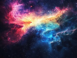 Fototapeta premium nebula bursting with colors, swirling gases against a starlit backdrop; cosmic dance of light and shadow illustrating the universe's vastness
