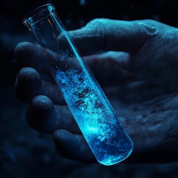 Glowing Test Tube in a Mysterious Environment