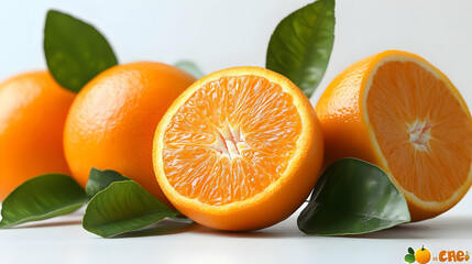 Orange Fruit with Green Leaves - Realistic Image