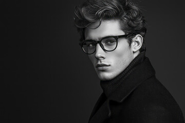 Fototapeta premium Stylish Young Man in Glasses Sophisticated Studio Fashion Portrait