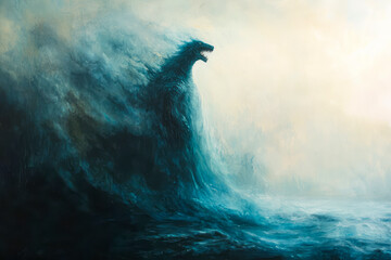 Mysterious Godzilla A Haunting Presence in the Misty Seascape