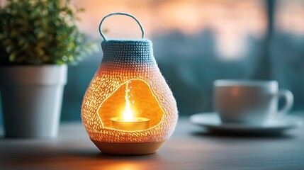 The yarn crocheted fairy lantern is delicately crafted with intricate patterns and adorned with twinkling beads