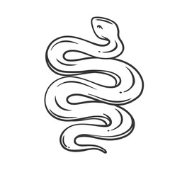Spiral crawling snake line icon. Outline hand drawn vintage sketch of serpent animal, wildlife nature element design. Wild reptile, predator mascot, simple snake silhouette vector illustration