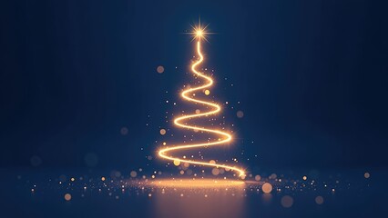 Obraz premium Merry Christmas greeting card. Abstract christmas tree in the form of luminous spirals