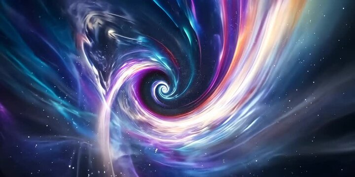 Time dilation journey through a black hole's event horizon, where space and time distort into a mesmerizing kaleidoscope of colors and gravitational waves, 4K Video