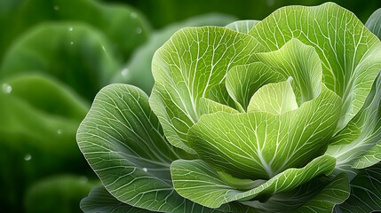 Obraz premium This digital illustration captures the intricate details of vibrant green cabbage leaves up close, showcasing the unique veins and textures of the foliage with stunning realism