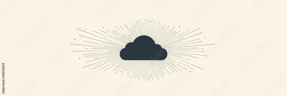 Fototapete this design features a black cloud icon with radiating lines, representing weather phenomena or digi