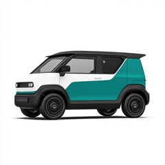 A compact, modern electric vehicle with a stylish design and vibrant colors.