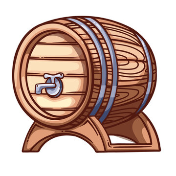 recommend clip art: Wooden barrel with tap line icon. Outline hand drawn vintage oak cask for beer or whiskey, wine or rum. Alcohol drink storage, aging, brewery mascot, barrel of cellar color icon vector illustration