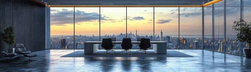 Fototapeta premium Creating a modern office layout with clean aesthetics in a metropolitan environment for enhanced productivity and style