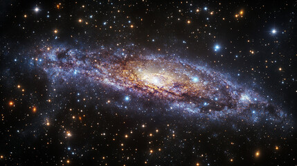 A stunning view of the Andromeda galaxy sparkling in the night sky filled with distant stars