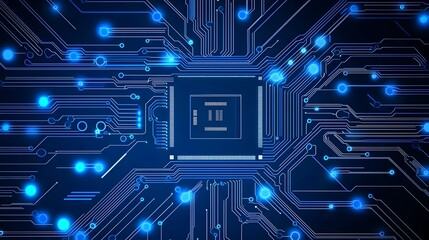 Central Processing Unit: A vibrant close-up of a powerful CPU, its intricate circuitry glowing with neon pink and blue light, symbolizing the heart of modern technology.
