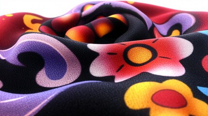 Obraz premium Vibrant Blossoms: Abstract Floral Design on Luxurious Fabric. Perfect for fashion, apparel, home decor, and craft projects. #floraldesign #fabricart #textiledesign