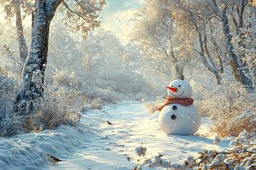 Fototapeta premium Winter Wonderland: Snowy Hemisphere Landscape with Bullfinches in 3D Photorealistic Rendering