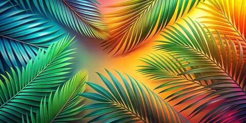 Obraz premium Vibrant Tropical Palm Fronds Displaying a Spectrum of Lush Greens and Warm Golden Hues