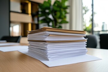 KYC and AML. Stack of AML protocol documents on corporate desk, high detail, identity verification, KYC compliance