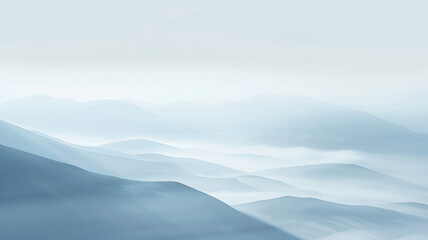 Soft, muted hues of powder blue and gentle gray in translucent layers create a minimalist background, reminiscent of a foggy winter morning
