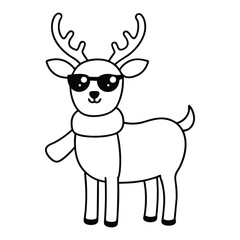 renindeer Christmas in a scarf and sunglasses vector illustration