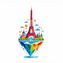 Illustration of Eiffel Tower in Paris on white background.