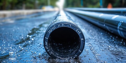 Close-up of Black Water Pipe During Construction