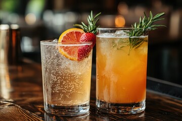 Fototapeta premium Elevate your cocktail experience upscale bar beverages with fresh citrus garnish in a chic atmosphere