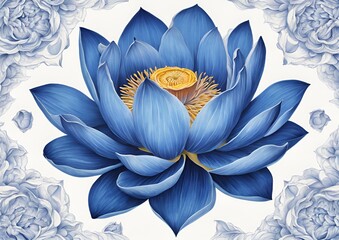 Blue lotus flower isolated on white or transparent.