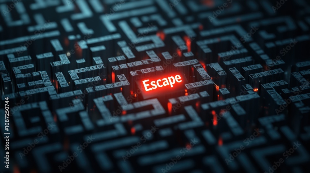 Poster Digital Maze Representation Featuring a Highlighted 
