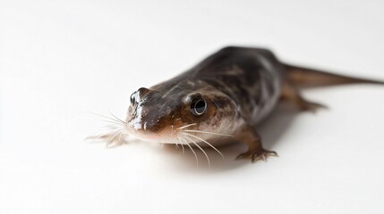 Obraz premium Striking Close-Up: A Reptile's Textured Skin and Curious Gaze on a Pristine White Canvas. Explore the Intricate Details of Nature's Masterpiece.