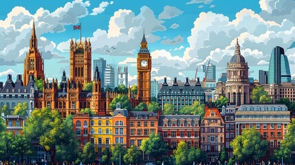Fototapeta premium Iconic landmarks reimagined in cartoon style. AI generated
