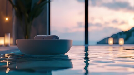 Immerse Yourself in Serenity: A Minimalist Spa Retreat Design Captured at Dusk for Ultimate Relaxation and Peaceful Vibes