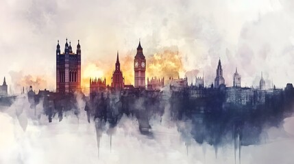 Fototapeta premium Watercolor Digital Art of Big Ben in London, England_9