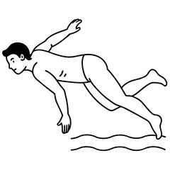 Swimmer Diving Pool Line Art.