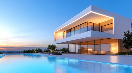 Fototapeta premium Swimming pool next to the cottage. Relaxing vacation concept