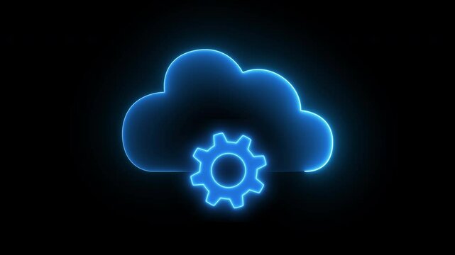 Technology data transformation concept. Glowing neon line of cloud computing icon for download and upload database of business. Global internet connection, digital marketing, Financial and big data.