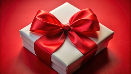 Obraz premium A white gift box with a vibrant red satin bow, a classic symbol of celebration and appreciation