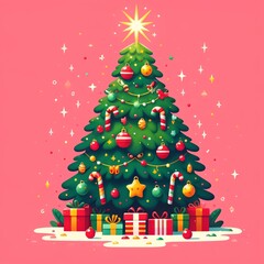 Obraz premium An illustration of a Christmas tree centered on a pink background