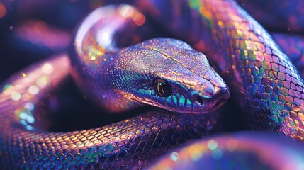 Close-Up of a Snake with Iridescent Scales