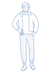 Casual dressed man. Student, young worker. line art