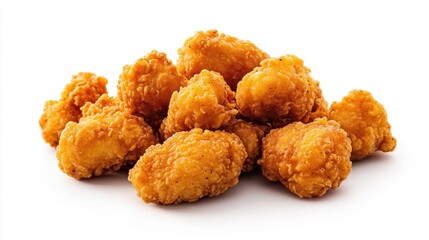 Crispy golden fried chicken nuggets on white background for food ad