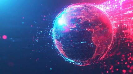 Obraz premium A digital representation of Earth with vibrant colors and data streams, symbolizing technology.