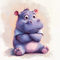Cartoon picture of a hippopotamus show emotional expression and various gestures