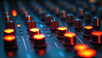 Fototapeta premium Illuminated Audio Mixer Controls: A Close-Up