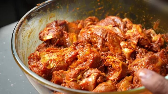 Raw Mutton Marinating in bowl