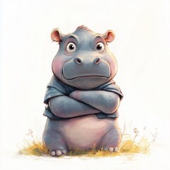 Cartoon picture of a hippopotamus show emotional expression and various gestures