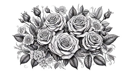 Elegant Black and White Floral Bouquet Illustration in Intricate Detail. generator AI