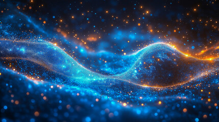 Blue abstract technology data wavy lines in holographic style. street Banner design