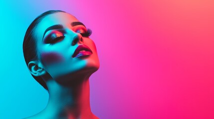 Obraz premium Dazzling Eyes, A Close-Up Portrait with Neon Glow